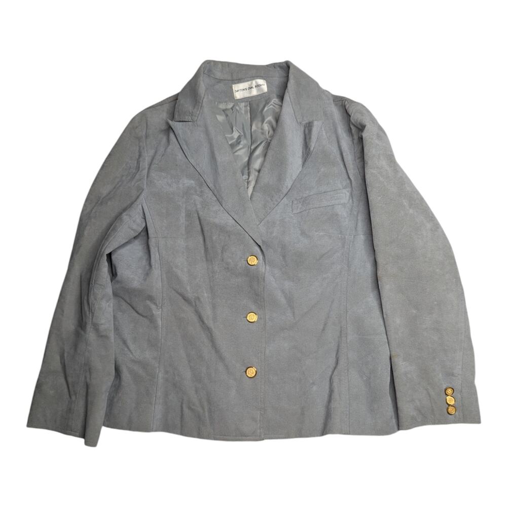 Vtg 1970s Dayton's Oval Room Gray Faux Suede Gold Button Up Blazer Jacket L